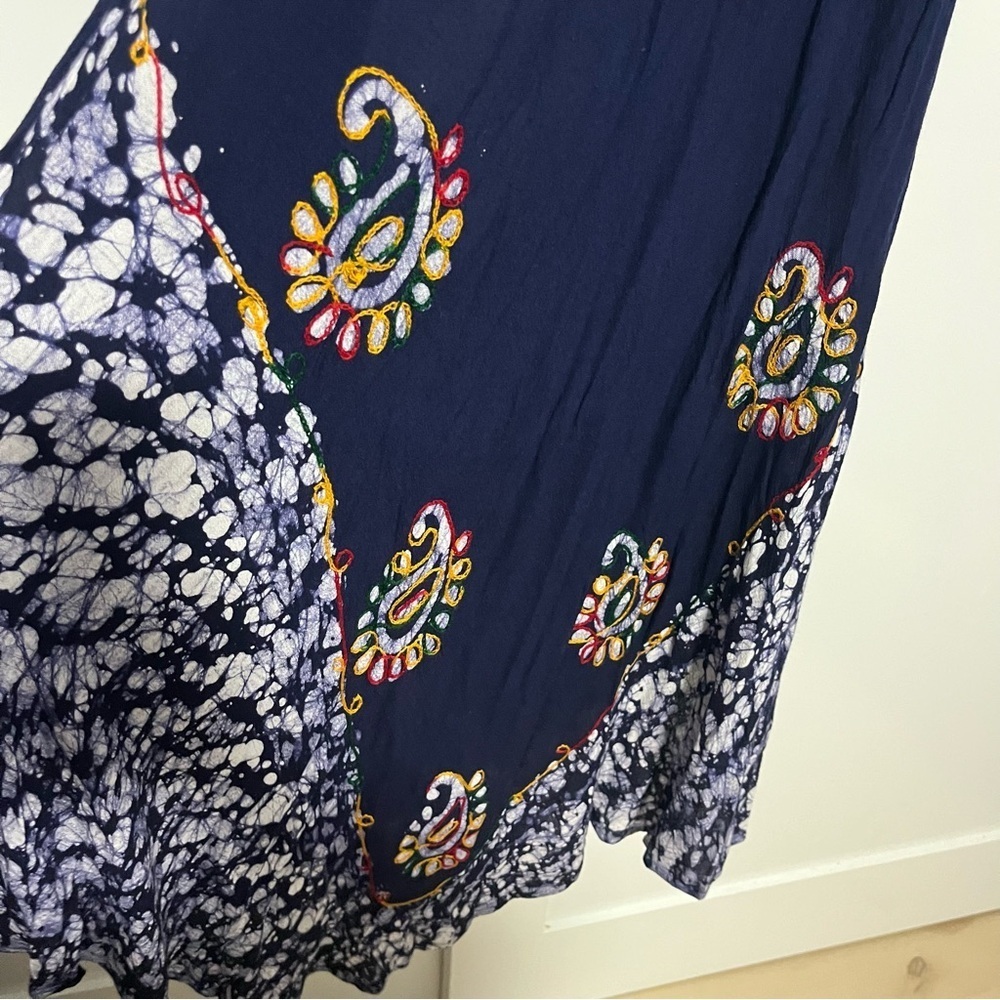 One Size Hippie Dyed Embroidery Flowy dress Boho Beach Eclectic Coverup - Picture 7 of 9